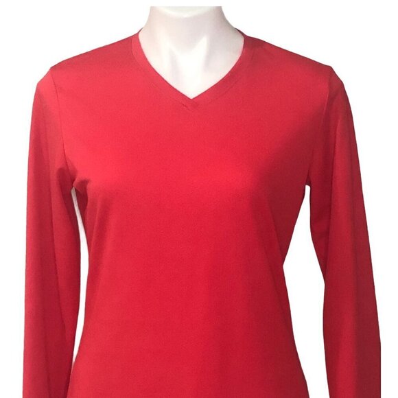 Asics Logo Pink Long Sleeve Athletic Top, V-Neck Women's Size M - Picture 2 of 8